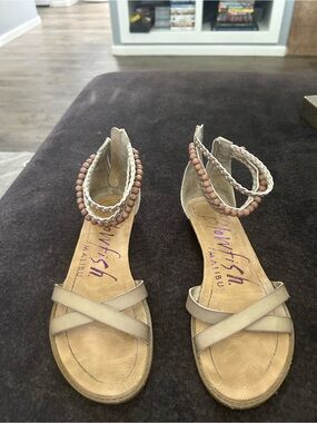 Blowfish Beige Tan Beaded Ankle-Strap Sandals